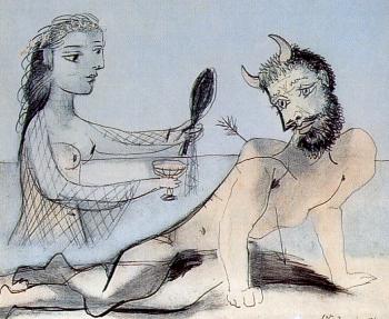 Pablo Picasso : wounded faun and woman